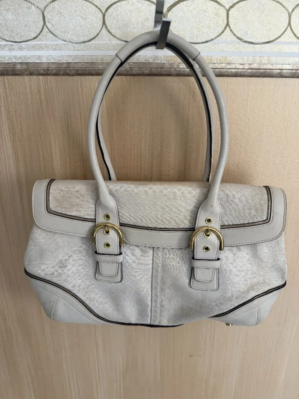 Coach Hampton Soho Leather & Fabric Satchel 2 Buckles with Gold Hardware